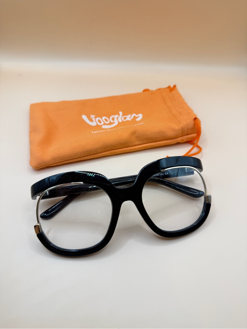 Vooglam Oversized Black Round Glasses, no Prescription